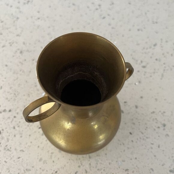 Vintage Brass Vase With Double Handles Made in India Home Gold Decor MCM - Picture 5 of 6